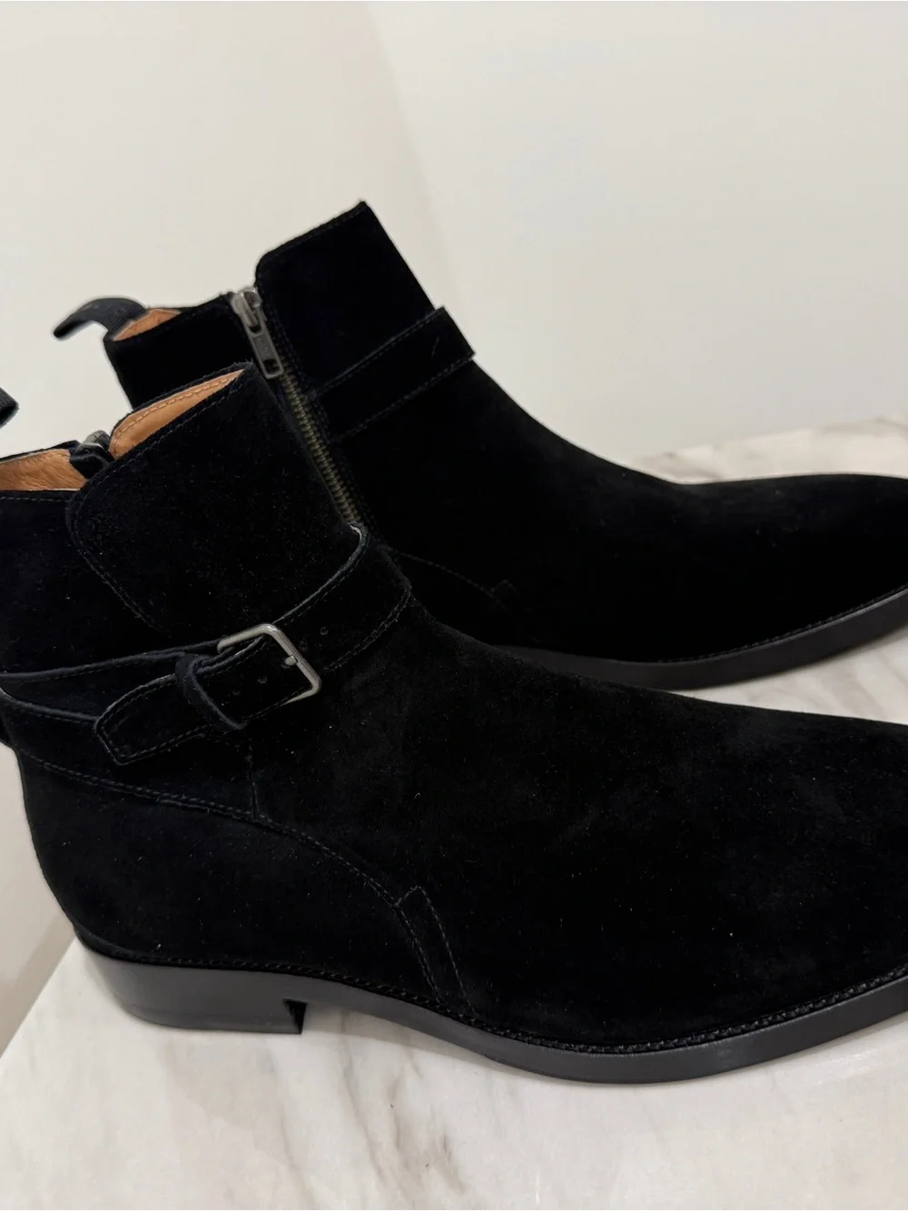 Men's Black Suede Ankle Boots with Buckle Strap